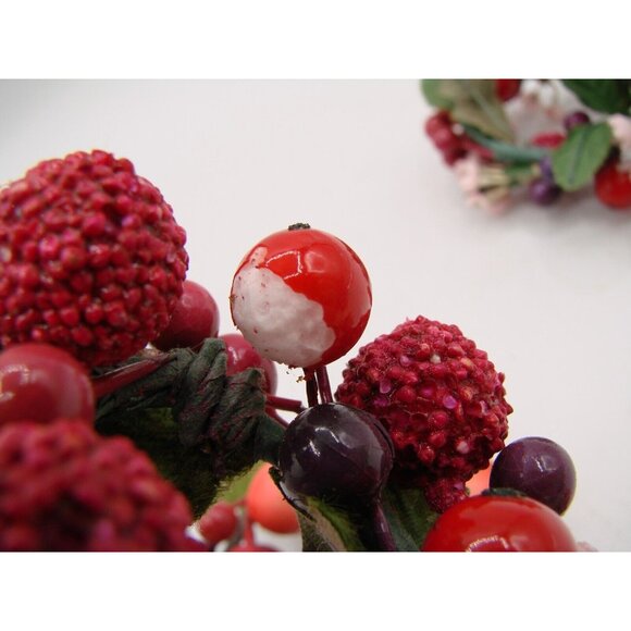 Lot 4 Candle Ring Holders 2" Pink Burgundy Berry Decor Christmas Holiday Vintage - Picture 7 of 10